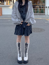 モリガールコットンデニムリボンスリーブレス / Morigirl cotton denim ribbon sleeveless