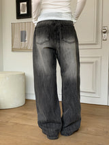 ウィサーウォッシングロングワイドデニムパンツ/ Whiser Washing Long Wide Denim Pants