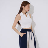 カラーハーフジップアップクロップタンクトップ/TOP(9354) Collar Half Zip Up Crop Nash