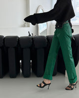leather coated straight pants