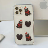 Black - Pattern Heart Santa Cat Phone Case