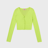 COVERED BUTTON SHORT CARDIGAN_GREEN