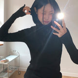 コネットリブドスリムフィットインナーロングスリーブフーディスウェットシャツ