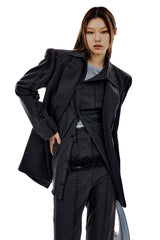 LEATHER LINE TAILORED JACKET (CHARCOAL) (6654719623286)