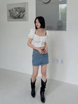 ポップコーンオフショルダーブラウス/Popcorn Off Shoulder Blouse (4color)