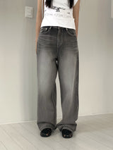Bertie Gray Washed Stitch Long Wide Denim Pants