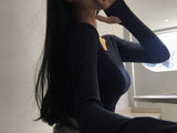 [BELLIDE MADE] Single warmer round long-sleeved cropped T-shirt