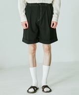 STITCH WIDE TURN UP HALF PANTS BLACK (6554120552566)