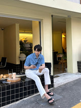 セミオーバーボタンハーフデニムシャツ  / LMN Semi-Over Button Half Denim Shirt (2 colors)