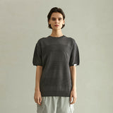 ブロックストライプ ハーフスリーブニット/BLOCK STRIPE HALF SLEEVE KNIT (CHARCOAL)