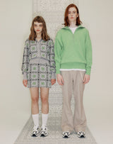 HALF ZIP UP PUNCHING RHOMBUS SWEATER YELLOW GREEN (6691447603318)