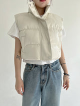 クロップレザーパッデッドベスト/Crop Leather Padded Vest (2color)