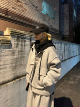 ウォームフーデッドニットジップアップ/Warm hooded knit zip-up