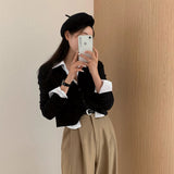 ウッドボタンリブドクロップドカーディガン