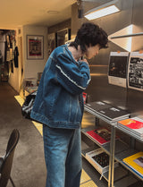 えり無しダメージデニムトラッカージャケット