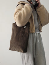 Corduroy simple line bag - deep brown