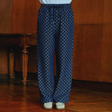 Jacquard checkerboard wide banding pants (6622860410998)