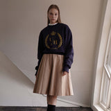 Beige Double Pleats Skirt