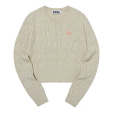 SMALL CHERRY V-NECK CABLE CROP KNIT [OATMEAL]