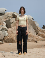 スクエアネック リベッドニット クロップトップ / SQUARE NECK RIBBED KNIT CROP TOP BUTTER YELLOW