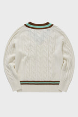 ブラウンCワッペン ミントラインVネックニット・アイボリー［ユニセックス］/ Brown C Patch Mint Line Ivory Unisex V-Neck 