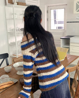 Liche Y2K Stripe Collar Two-Way Knitwear Off-Shoulder Zip-Up Cardigan