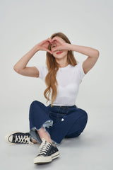 ワイドフィットハートシェイプ刺繍ジーンズ/CLASS:y  SEONYOU, LAPILLUS HAEUN, STAYC J, JOYURI WORN WIDE FIT HEART SHAPE EMBROIDERY JEAN [6887]