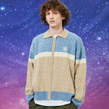 カラーブロックカラージップアップカーディガン / Color block collar zipup cardigan
