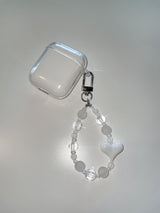 ボールドホワイトハートビーズキーリング/Bold White Heart Beads Key-ring