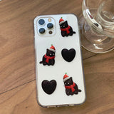 Black - Pattern Heart Santa Cat Phone Case