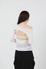 シースルーバックスリットロングスリーブニット / See-Throught Back Slit Long Sleeve Knit White