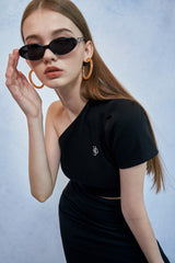 HIDE One Shoulder Top (Black) (6570997514358)