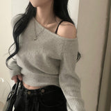 [Domestic production/Jalock fit🖤] Accentuated wool one-shoulder off-knit knitwear - 4 colors