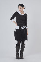 Shoulder snap wide-neck long sleeve