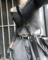 グランジウォッシングオフショルダークロップ2wayジップアップ