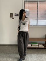 ビゼンY2Kレタリングスナップボタンリブクロップド半袖Tシャツ / Vizen Y2K Lettering Snap Button Ribbed Cropped Short-Sleeved T-Shirt