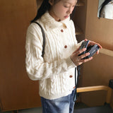 Robe collar high-neck loose fit twist knit long sleeve cardigan