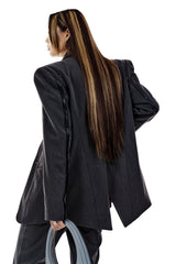 LEATHER LINE TAILORED JACKET (CHARCOAL) (6654719623286)