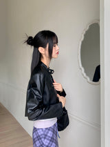 Batle biker pocket cropped leather jacket