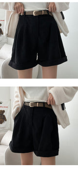 [Belt set!] ダムピンタックコーデュロイロールアップショーツ