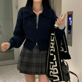 [BELLIDE MADE] Solid Standard Semi-Crop Knit Zip-Up