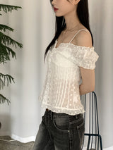 ジャケットレースパンチングy2kピンタックオフショルダースリーブレスブラウス / Jacket lace punching y2k pintuck off shoulder sleeveless blouse