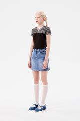 スモールチェリーメッシュパターンカラーミックスクロップTシャツ / SMALL CHERRY MESH PATTERN COLOR MIX CROP T-SHIRT [BROWN]