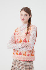チェリーパターンニットベスト/ CHERRY PATTERN KNIT VEST [PINK]
