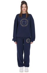 [ISS003-7] CIRCLE GLITTER LOGO SWEATSHIRTS NAVY