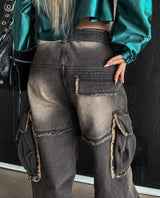 (UNISEX) ビンテージウォッシングカーゴデニムパンツ