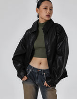 [MADE] Spread Collar Loose Leatherette Jacket