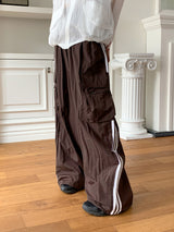 Shabe Side Line Coloring Nylon Two-Way String Long Cargo Pants