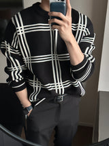 ブレークチェッカードオーバーサイズフィットラウンドニットウェア / Blake Checkered Oversized Fit Round Knitwear (3 colors)