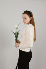 ドレープパフシャーリングTシャツ / Drape Puff Shirring T-shirt Beige